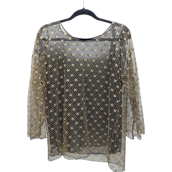 Blouse 3 4 Sleeve By Clothes Mentor In Black & Gold, Size: L Fashion